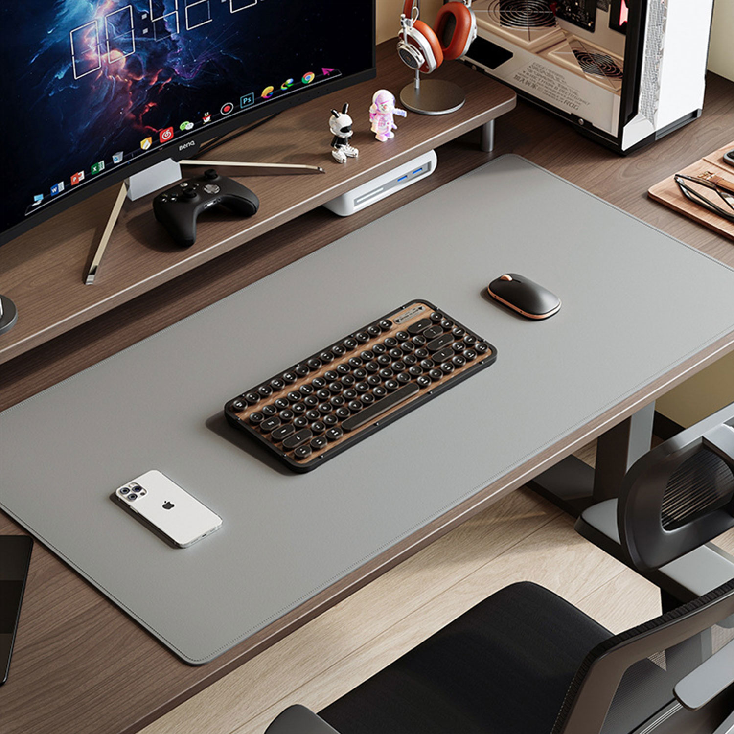 Leather Desk Pad Protector, Large Desktop Mat, Office Desk Mat, Non-Slip PU Leather with Stitched Edges Desk Blotter, Mouse Pad