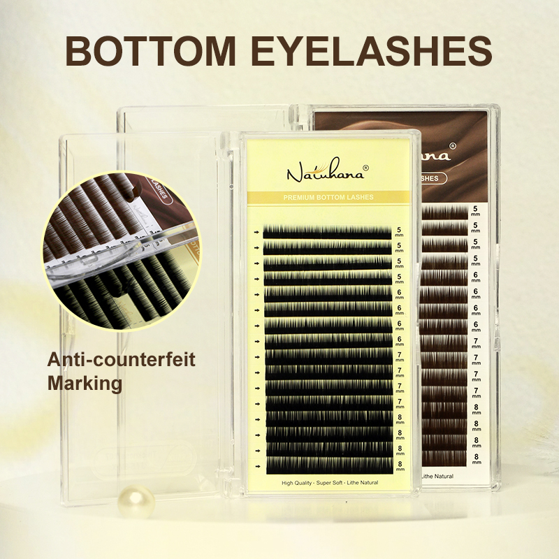 NATUHANA Untere Wimpernverlängerung, individuell, natürlich, weich, unter den Wimpern, J-Curl, 5–8 Mischung aus synthetischem Nerz, untere Wimpern für Make-up