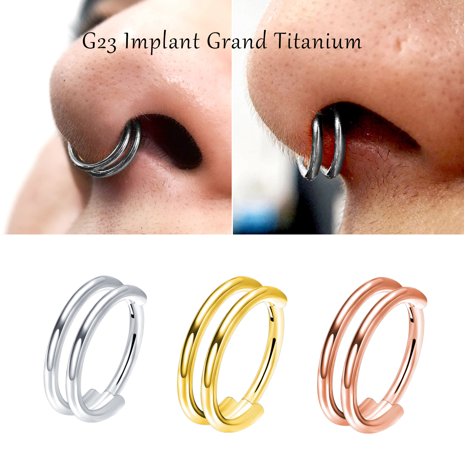 Anillo de titanio G23 para la nariz, aro con clicker, tabique, tragus, pendiente de cartílago, Piercing, joyería corporal, 16G