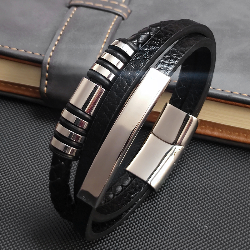 MingAo – Bracelet de perles en acier inoxydable pour hommes, bijoux classiques multicouches en cuir, cadeau pour petit ami, nouveauté 2022