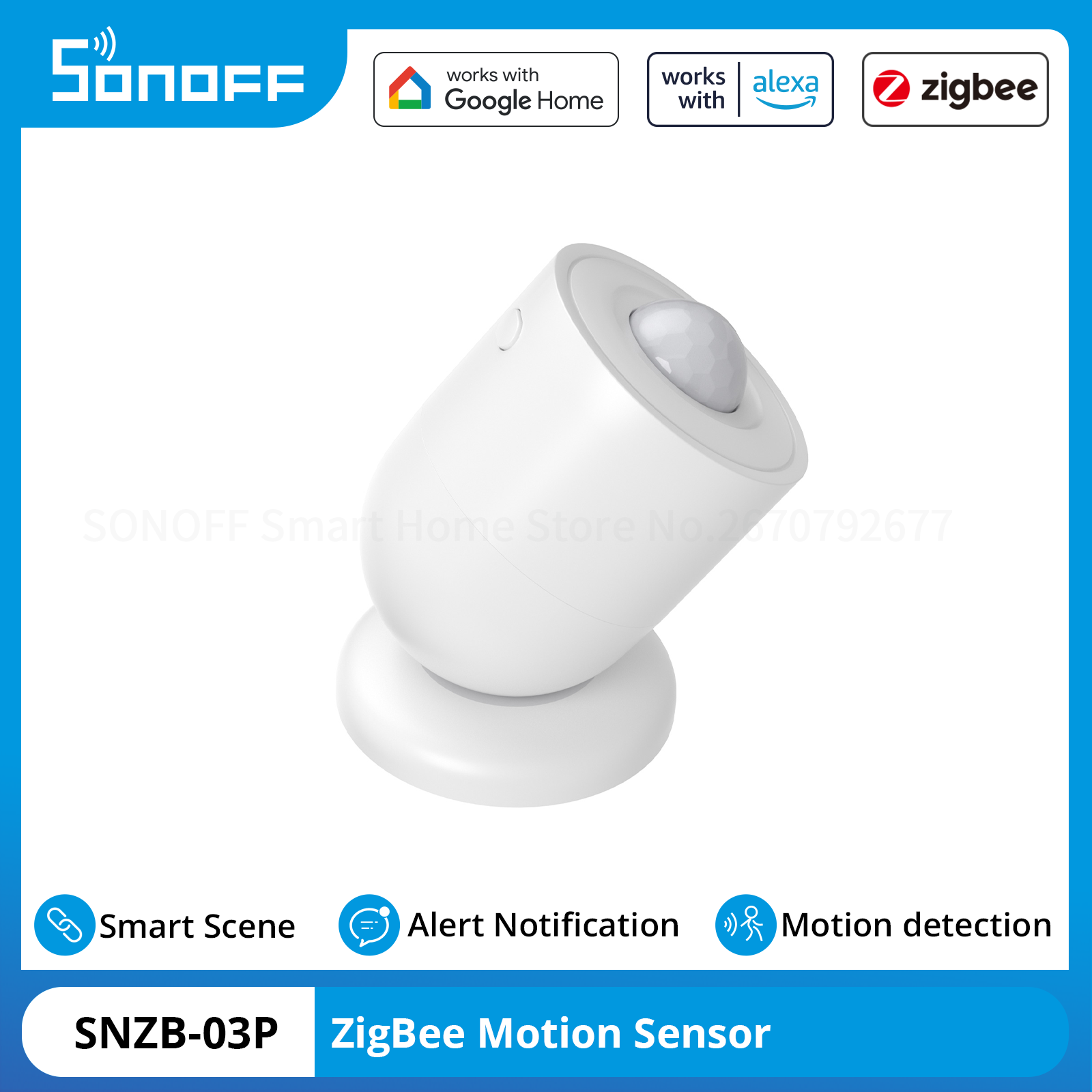 SONOFF SNZB-03P Zigbee Sensor de movimiento Detección de luz ambiental Notificación de alerta de seguridad para el hogar Escena inteligente a través de eWeLink Google