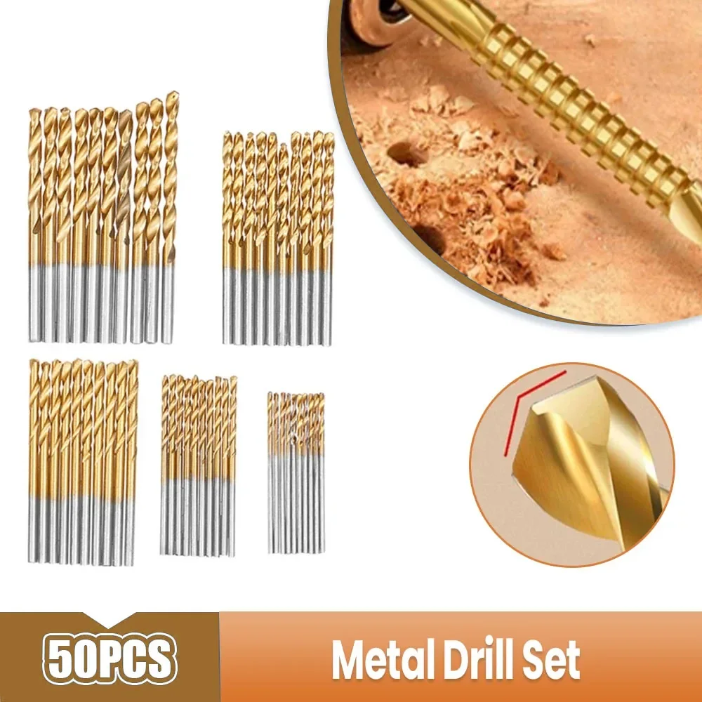 50Pcs High Speed Steel Drill Bits Set Titanium Coated Drill Bits Tools High Quality 1/1.5/2/2.5/3mm Twist Drill Bits