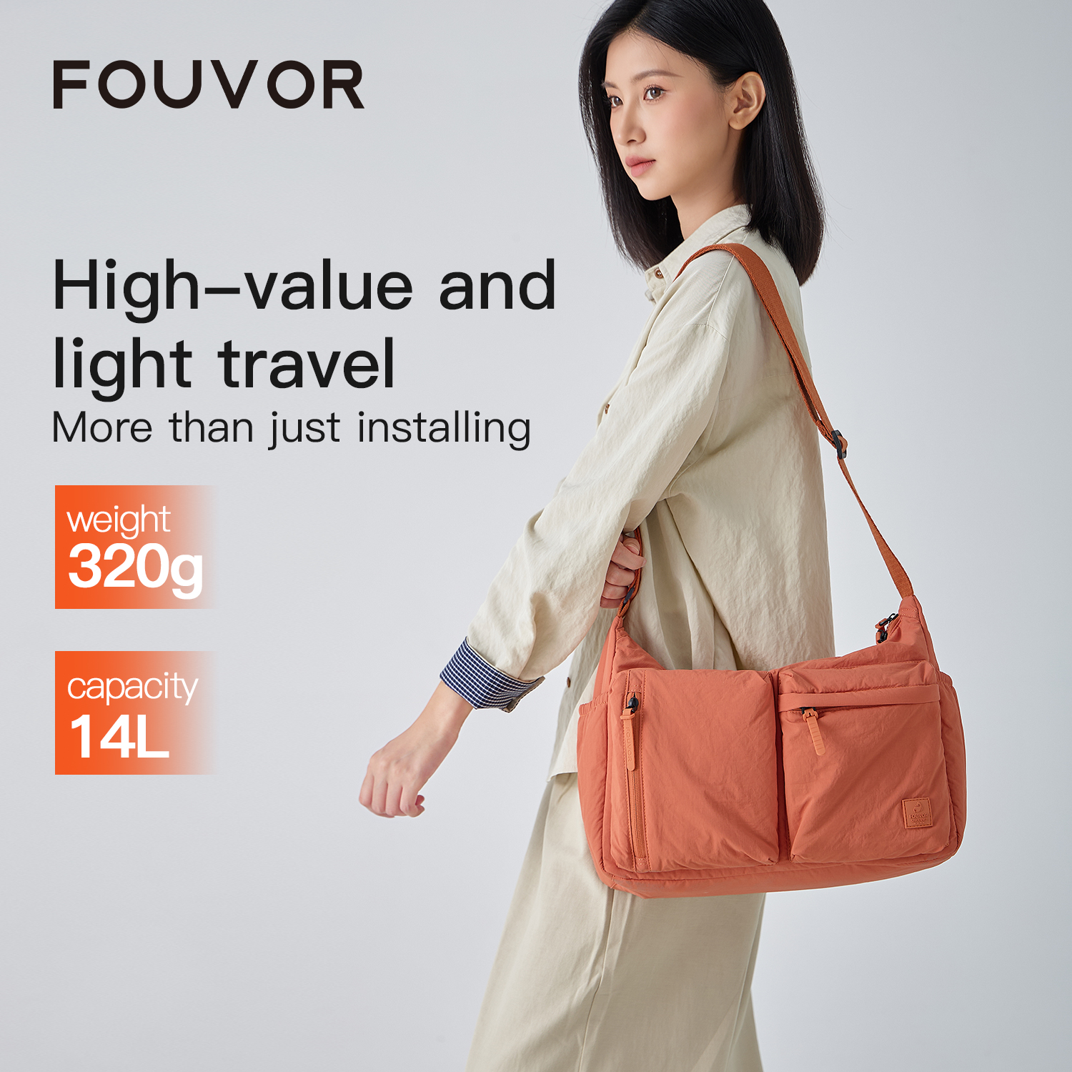 Fouvor Damska Torba na Ramię Czarna Duża Nylonowa Codzienna Modna Torba Crossbody Młodzieżowa Sportowa Torba Kurierska Trend 2025 3071-01