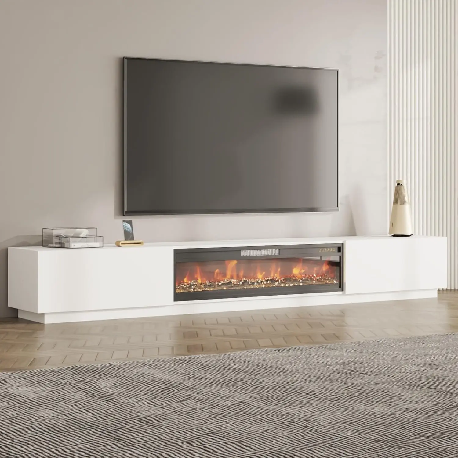 #109 Inch Electric Fireplace TV Stand for 100+ Inch TV, Extra Wide Fireplace Entertainment Center with 46" Large, Custom