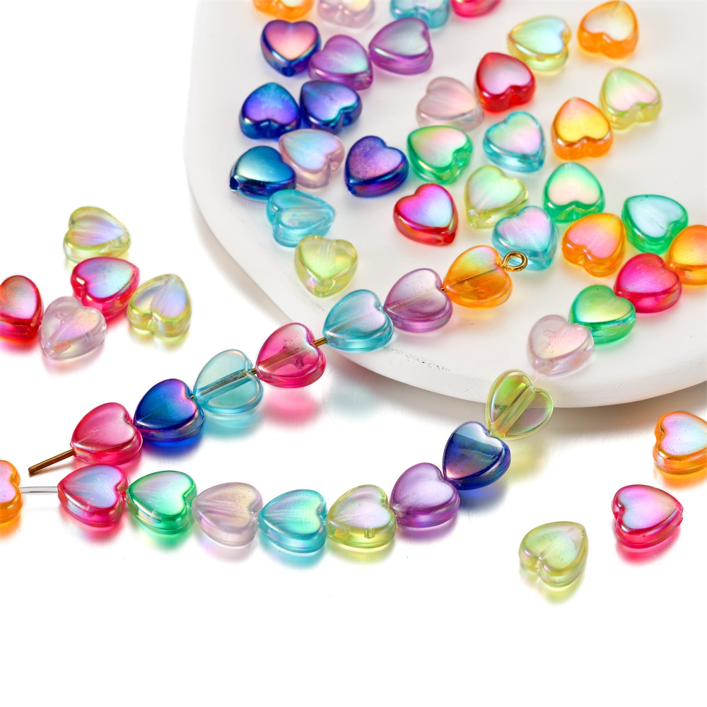 50/100 pçs 9mm ab cor coração grânulo colorido acrílico espaçador contas soltas para diy pulseira colar jóias fazendo descobertas suprimentos