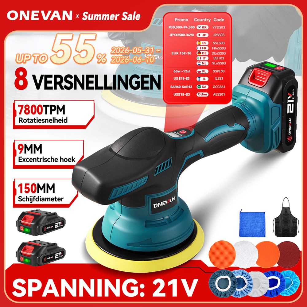 ONEVAN 8Gear Digital Display Cordless Car Polisher Electric Polisher Auto Car Waxing Polishing Tools For Makita 18V Battery Pin