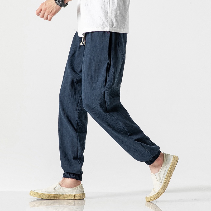 Japanese-Style Retro Streetwear 2025 Summer Men Cotton Linen Sweatpants Trousers Men Casual Harem Pants Breathable Men Joggers