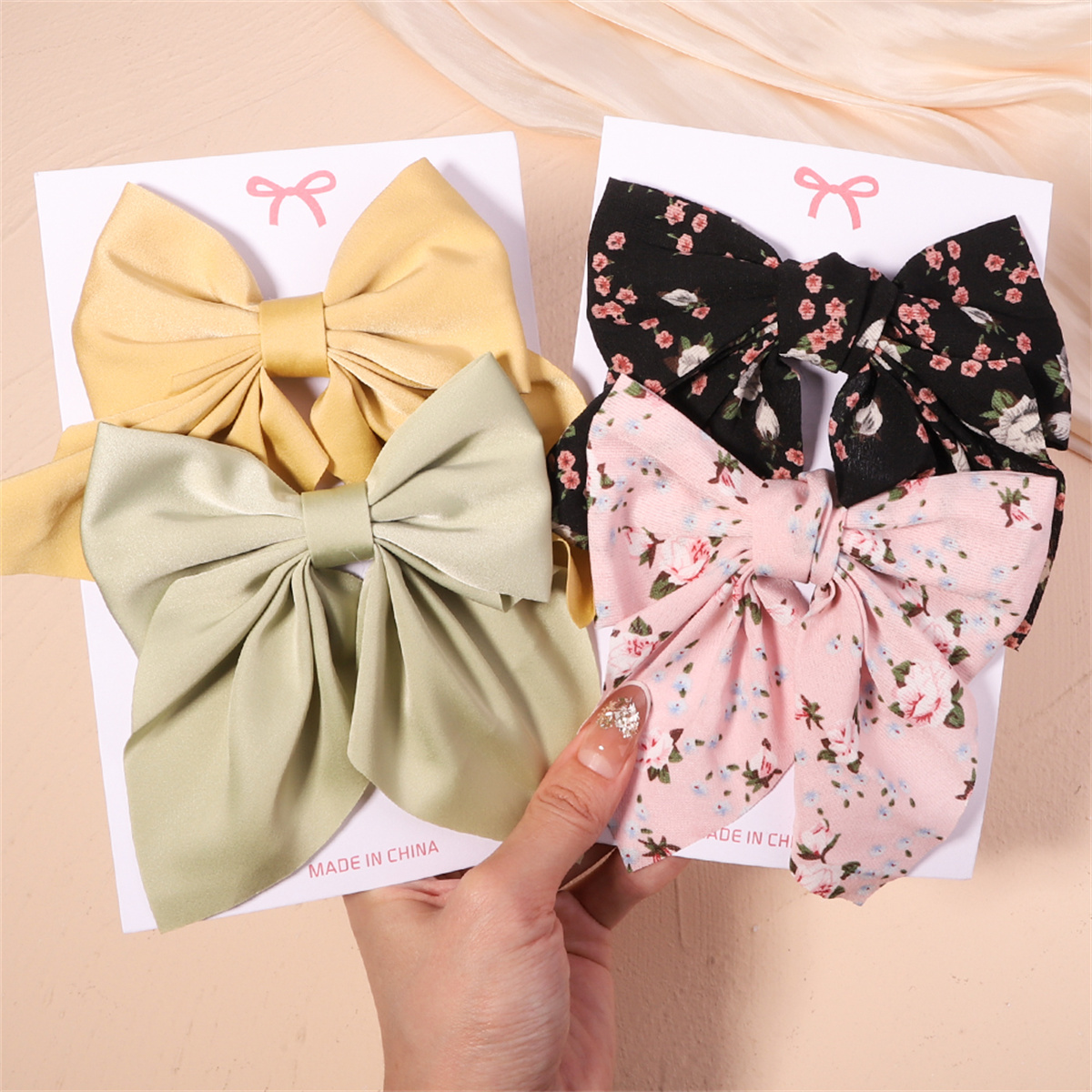 2 ชิ้น/เซ็ตสาวหวานพิมพ์ Bows คลิปผม Hairpins ริบบิ้น Barrettes Duckbill คลิป Headwear หญิงฤดูร้อนอุปกรณ์เสริมผม