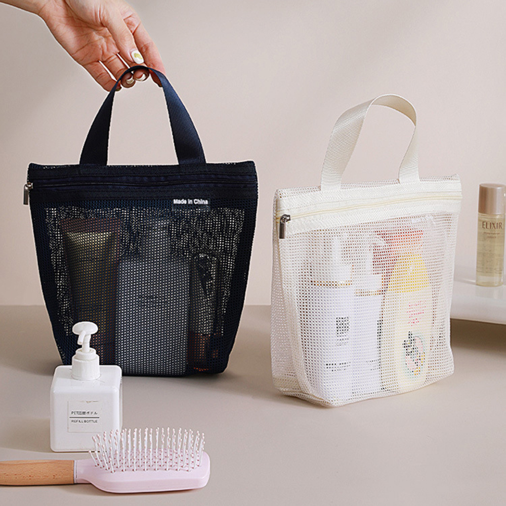 Bolsas de almacenamiento de artículos de tocador de maquillaje de malla, bolsos portátiles de viaje para lavado corporal, herramientas de ducha, organizador colgante, bolsa organizadora de cosméticos