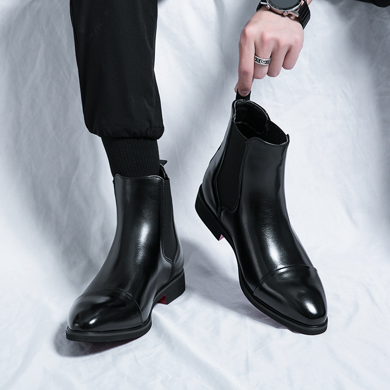 Bottes à bout pointu pour hommes, chaussures montantes en cuir, bottes Chelsea décontractées anglaises, confortables, à la mode, automne et hiver