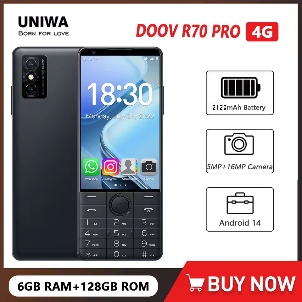 DOOV R70 Pro 4G Touch Screen Keypad Mobile Phone with 16MP Camera 4.0Inch 6GB+128GB 2120mAh Smartphone Whatsapp Hebrew keyboard