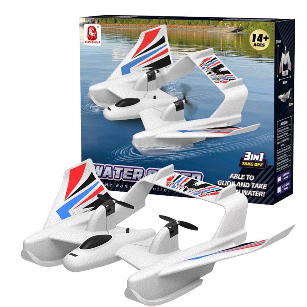 Avion RC Amphibie Étanche à Gyroscopie Stabilisée, Bateau Avion en Mousse EPP pour Eau et Terre, Jouet Avion à Aile Fixe, Cadeau