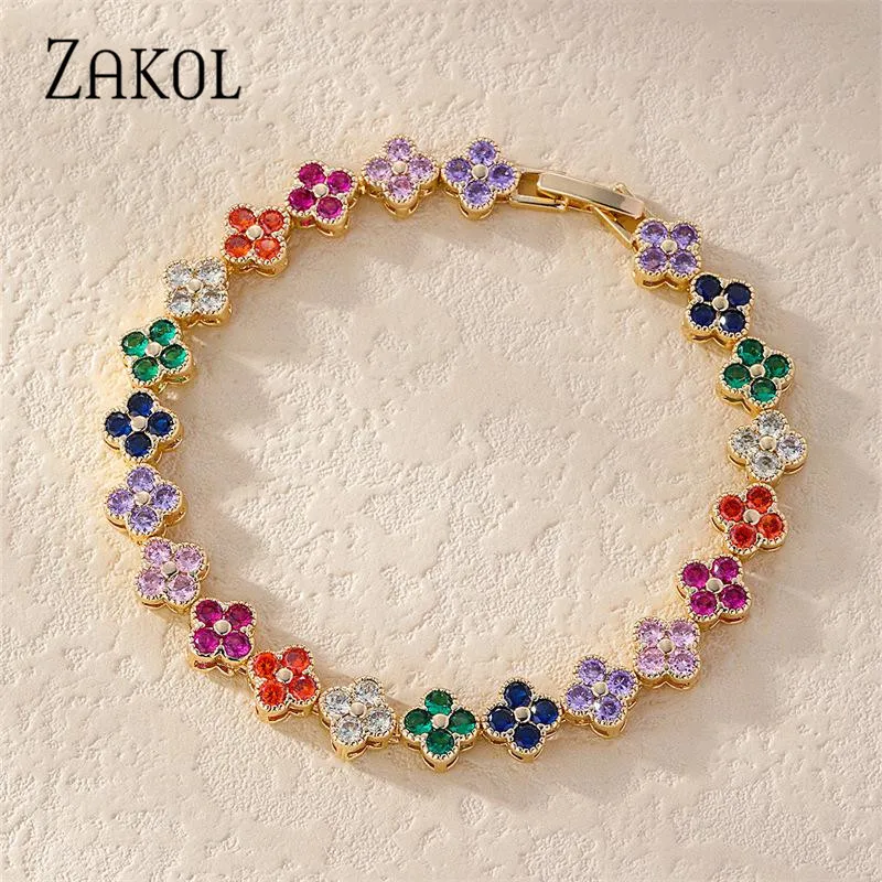 ZAKOL, moda coreana, pulseras aleatorias de circonio colorido con forma de flor y planta para mujer, joyería Dopamine para chicas, accesorios de fiesta