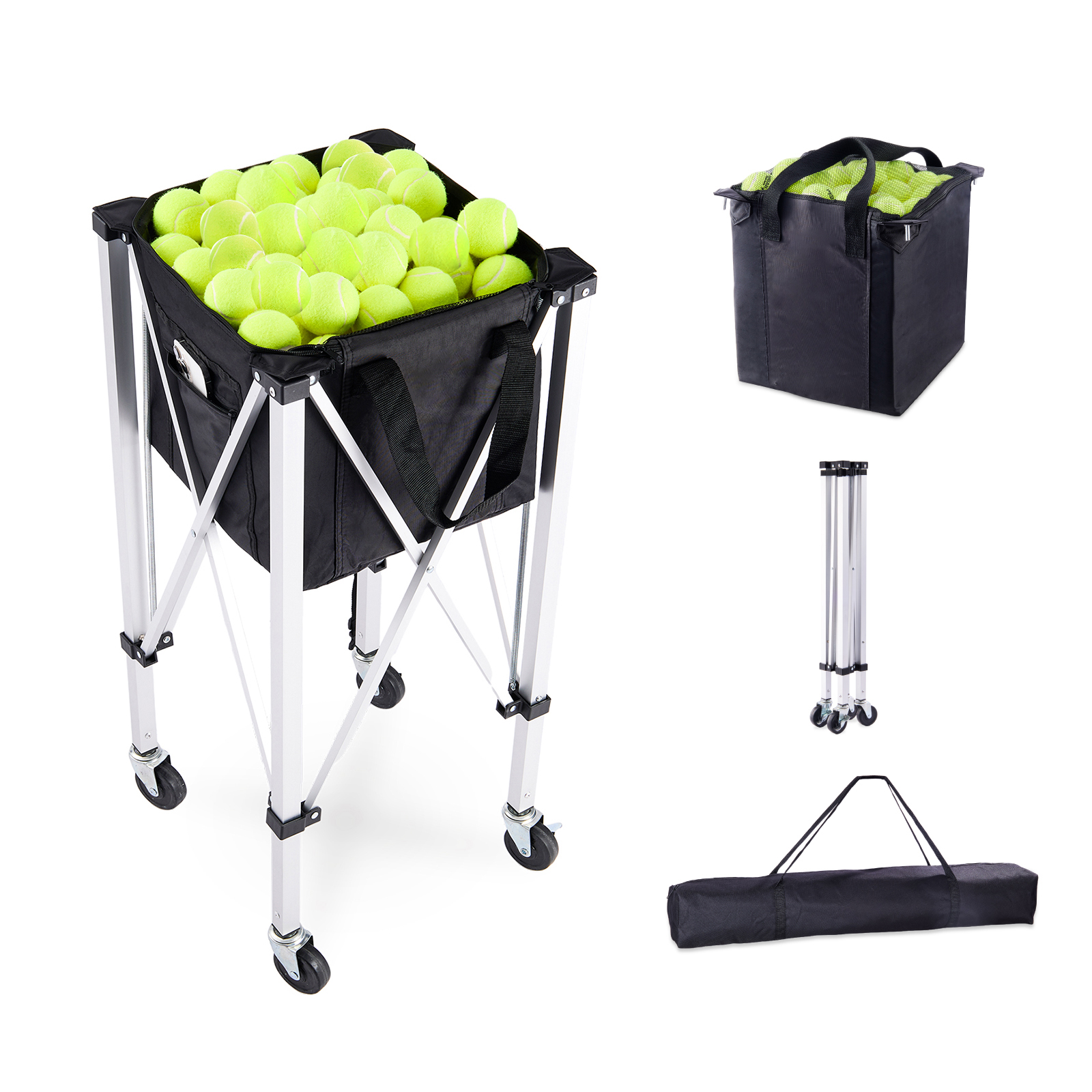 Il carrello pieghevole per palline da tennis SucceBuy contiene 150/180 tramoggia per cestini per palline da tennis con ruote per carrello da baseball per l'insegnamento sportivo