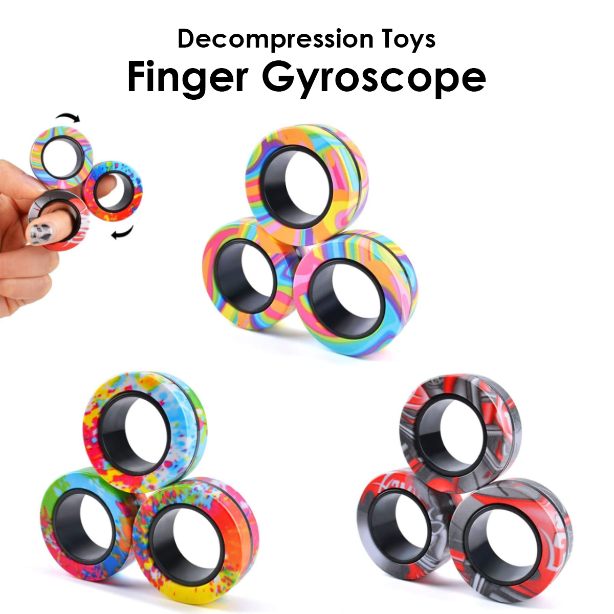 3 stuks magnetische ringen fidget speelgoedset volwassen fidget magneten spinner ringen fidget pack geweldig cadeau voor volwassenen tieners kinderen