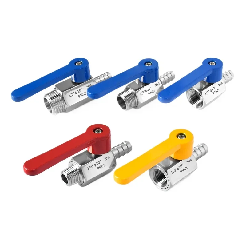 304 Stainless Steel Mini Ball Valve Long Handle Pagoda Head Connection 7/12/14 Small Valve Female/Male Thread