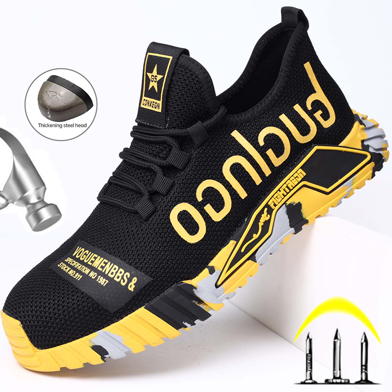 Moda sapatos de segurança com biqueira de aço tênis de trabalho das mulheres dos homens sapatos de trabalho à prova de punctura botas de segurança de trabalho calçado de segurança 2024