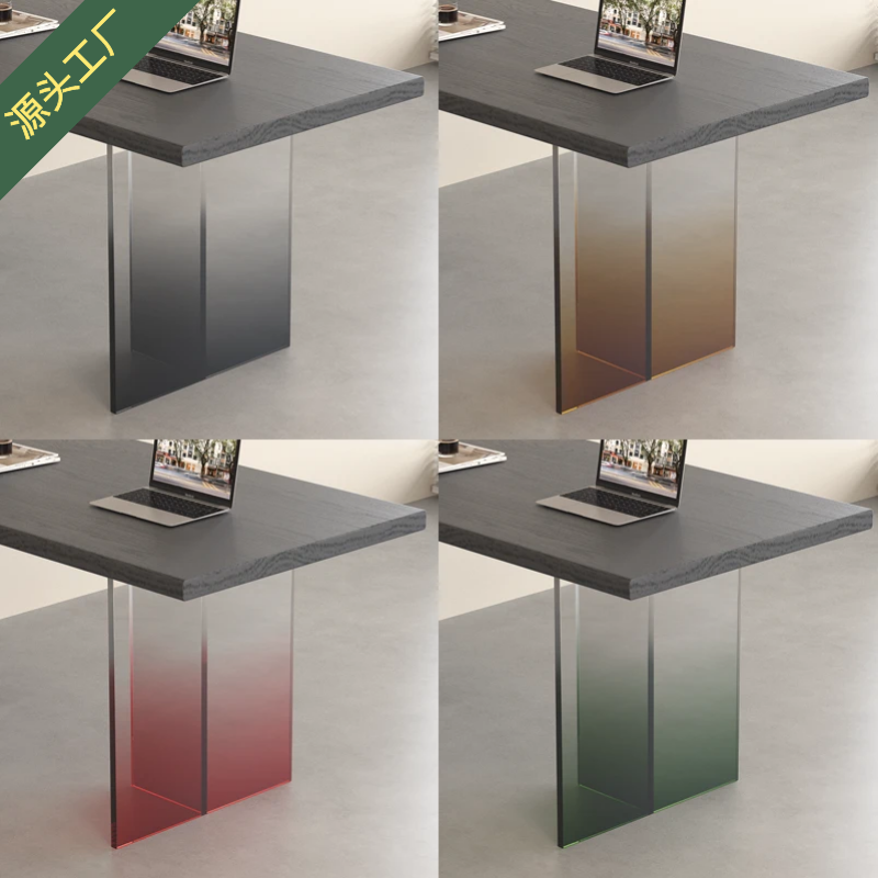 Nieuwe acryl geleidelijke verandering zwart groen blauw bruin transparant hangende eettafelpoten beugel salontafel bar T-vormige poten