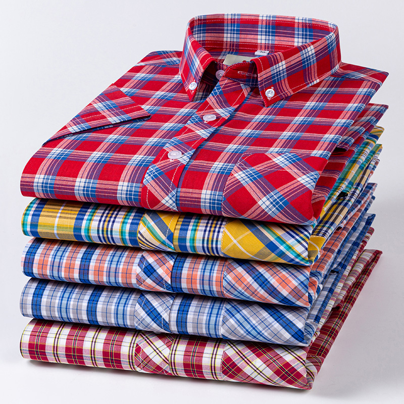Plus Size 9XL 100% Cotton Thin Summer Short Sleeve Shirts for Men Slim Fit Formal Casual Plain Shirt Soft Plaid Hawaiian Clothes