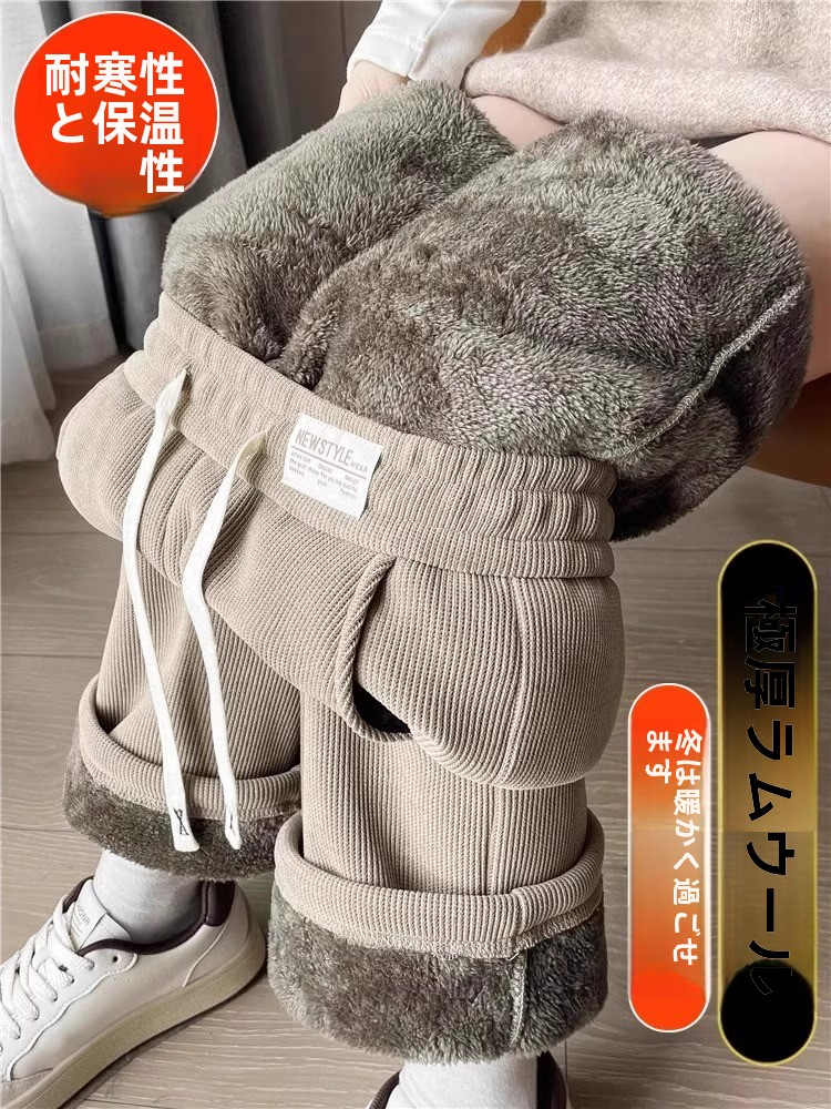 肥厚フリースワイドレッグパンツ女性のカジュアルストレートルーズフィット秋冬新スタイル多用途コーデュロイハイウエストズボン