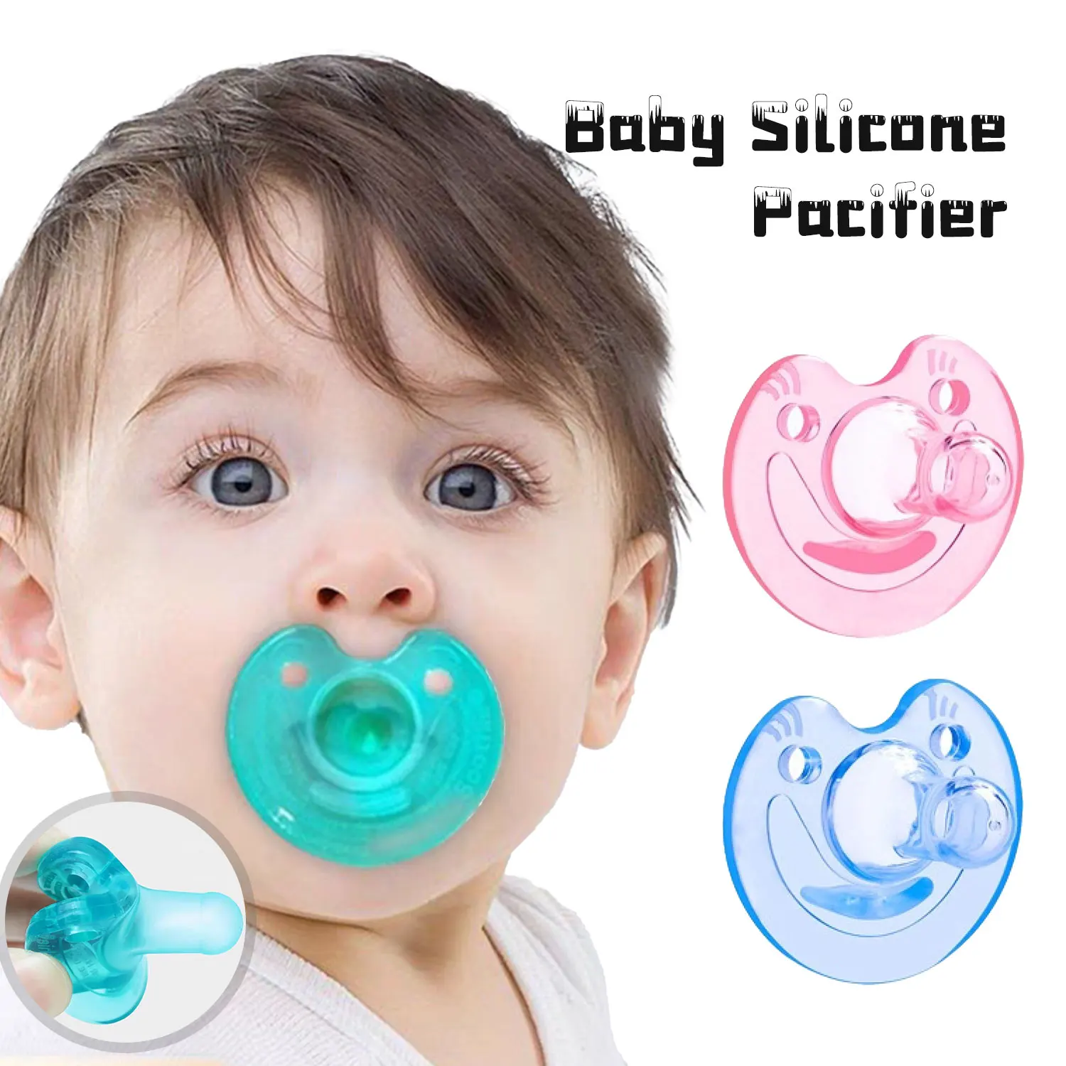 Chupeta redonda de silicone para bebês de 0 a 3 anos, mordedor de urso, gato sorridente, chupeta de silicone sem bisfenol, presente perfeito para recém-nascidos