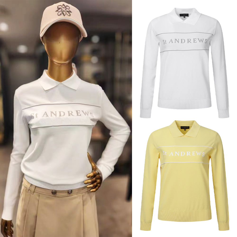 ユニークなスタイル！ ST ANDREWS レディース ラペルニットセーター！ 秋のトレンド、ハイエンドブランド、高級ゴルフウェア、スポーツデザイン！ ”