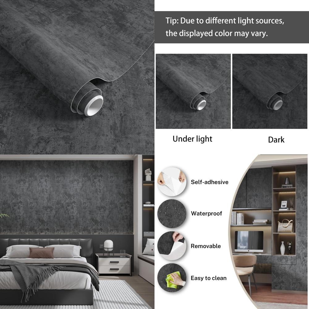 3D Textured Grey Concrete Peel and Stick Wallpaper - Removable Waterproof Matte Finish for Walls and Surfaces