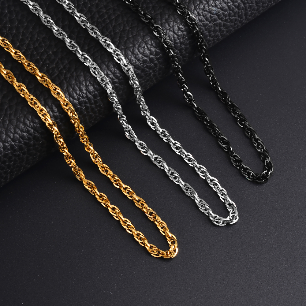 Cadena cuadrada de doble Cable de acero inoxidable para hombre y mujer, collar de joyería, longitud de 21-80cm, ancho de 3mm, 1 pieza
