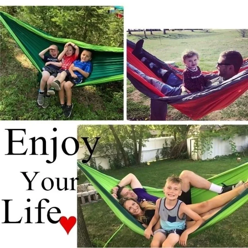 Tempat Tidur Gantung Portabel Luar Ruangan untuk Satu Orang, Hammock Camping dari Nilon dengan Paduan Warna, Hammock dari Kain Parasut Berkekuatan Tinggi