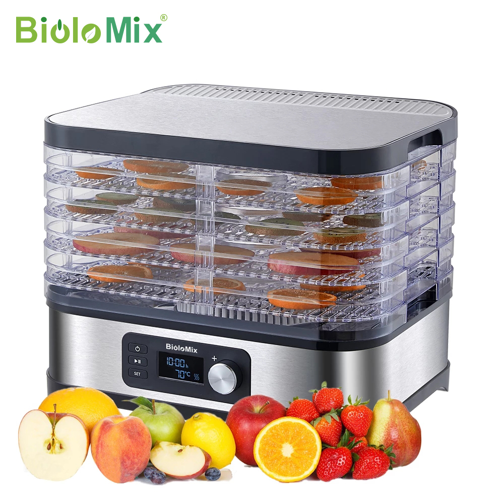 BioloMix Deshidratador secador de alimentos sin BPA de 5 bandejas con temporizador digital y control de temperatura para frutas, verduras, carne, carne seca
