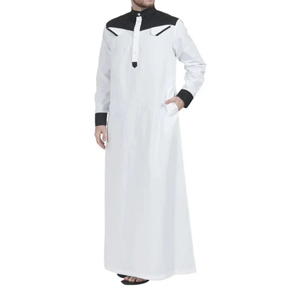 Men Loose Muslim Clothing Long Sleeve Arab Saudi Kaftan Jubba Long Tunic Robe Stand Collar Islamic Arabic Kaftan Men Abayas