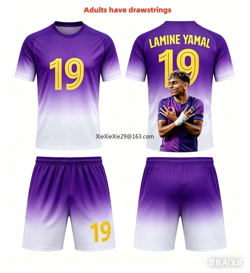 NOVA PROMOÇÃO MODA AI #   Camisa de Futebol Infantil e Adulto YAMAL de Verão, Conjunto Casual de Camiseta e Shorts para Casais