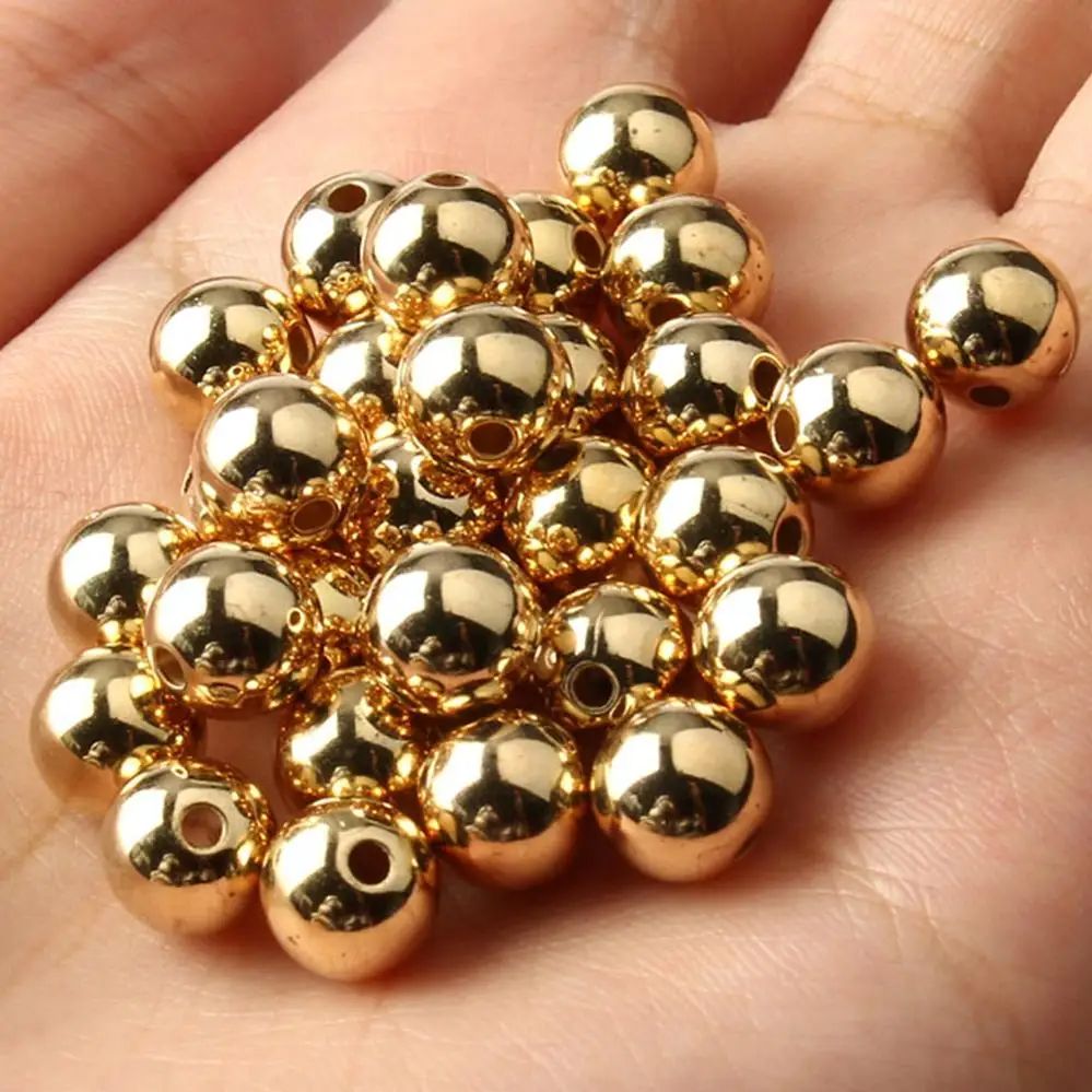 30-500pcs 3/4/6/8/10/12mm CCB พลาสติกสีทองรอบอะคริลิค Spacer ลูกปัดสําหรับเครื่องประดับทําสร้อยข้อมือ DIY อุปกรณ์เสริม