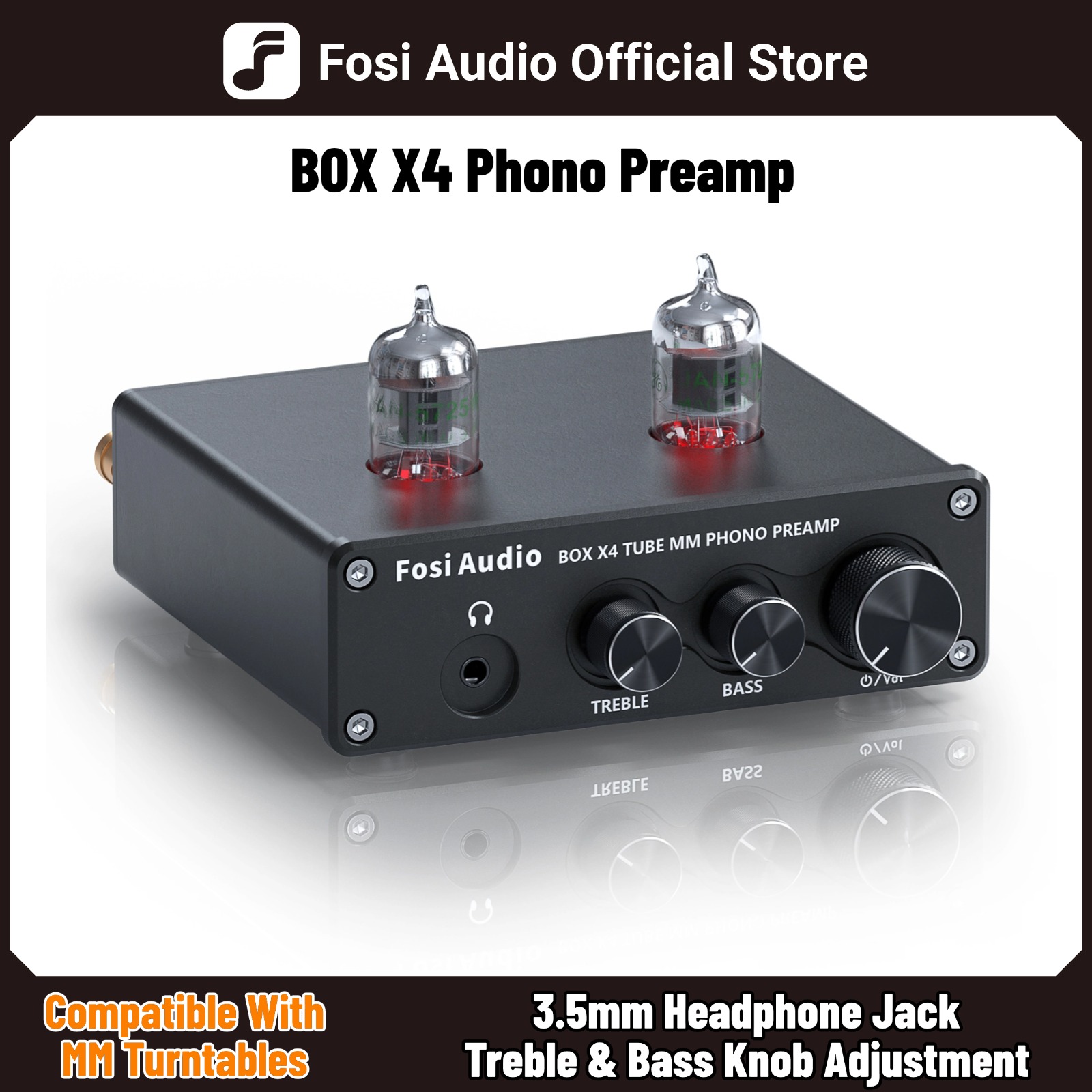 Preamplificador de Audio Fosi para Tocadiscos, Preamplificador con Amplificador de Tubo de Vacío, HiFi BOX X4