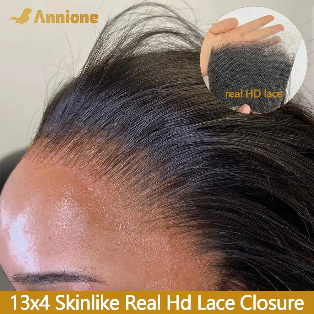 Annione 13x4 ตรงลูกไม้ด้านหน้าเท่านั้น Real HD โปร่งใสลูกไม้ 4x4 5x5 ปิด 100% บราซิลผมมนุษย์ HD Pre plucked ลูกไม้