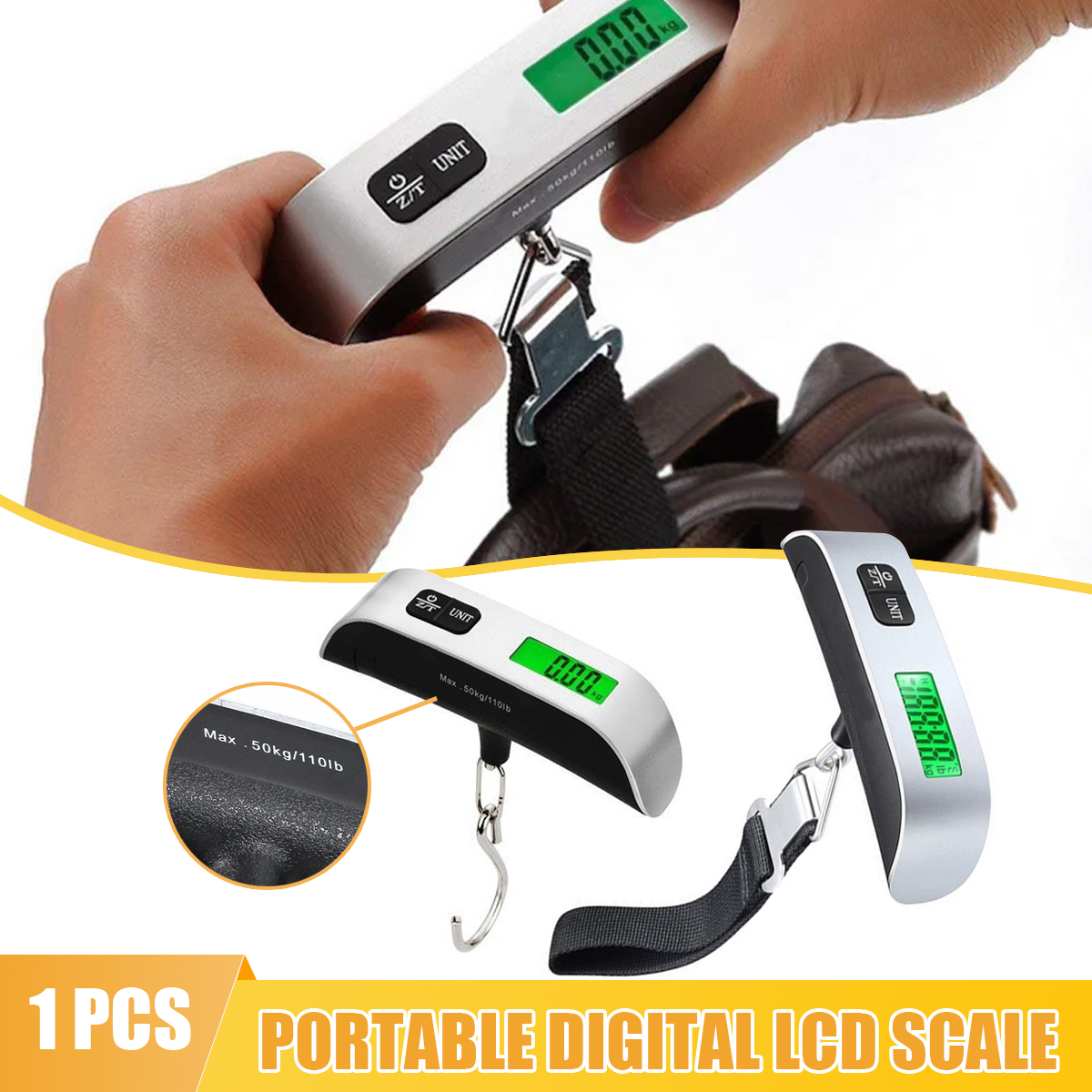 Báscula portátil con pantalla LCD Digital, balanza electrónica, Maleta de viaje, bolsa de equipaje, herramienta de equilibrio de peso de 110lb/50kg