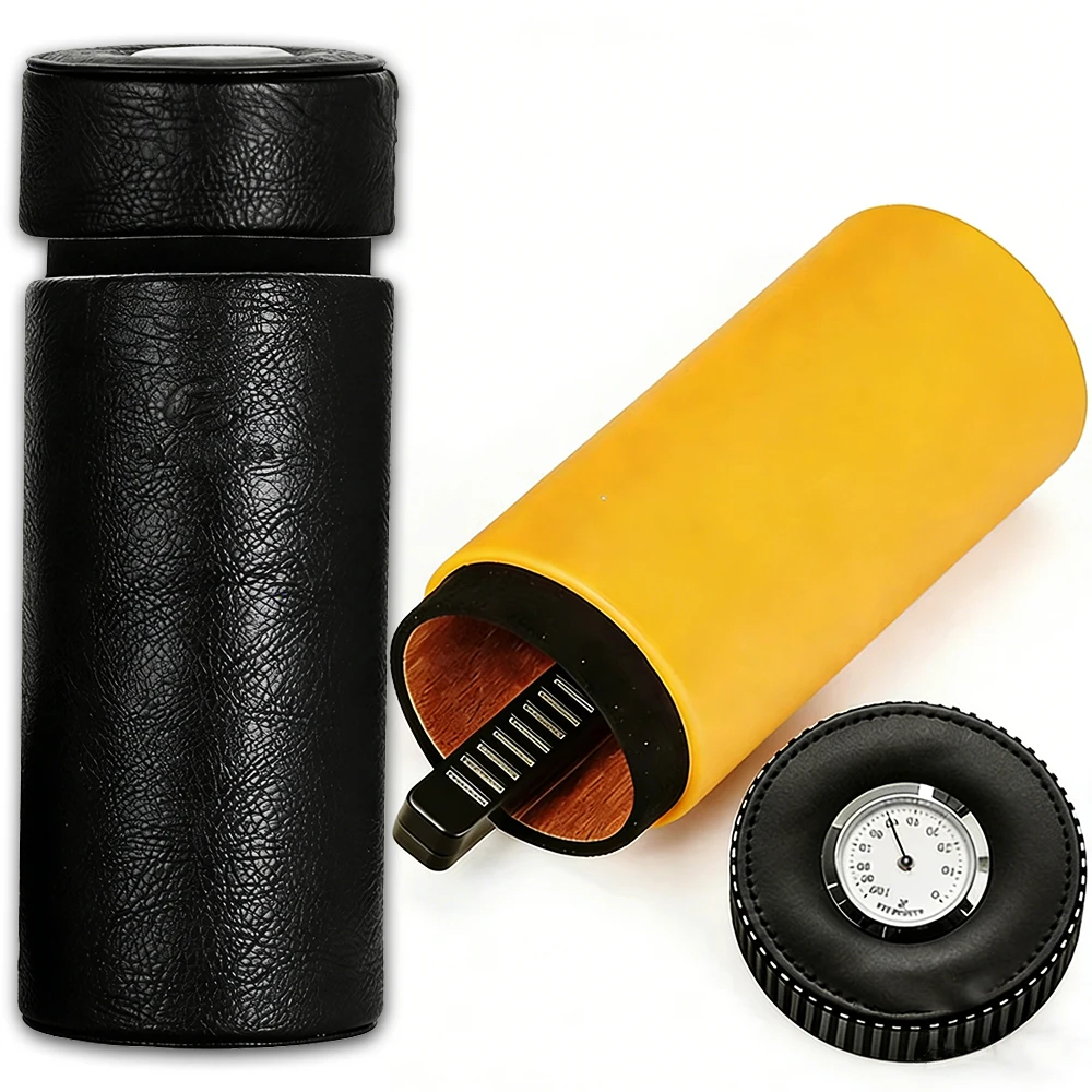 Leder Zigarren rohr Glas tragbare Zeder Holz Humidor Box Zigarren etui mit Luftbe feuchter Hygrometer passen 5 Zigarren Humidor