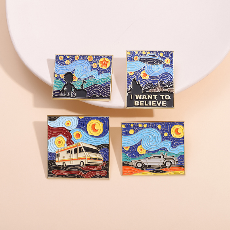 Génie Art peintre je veux Tobelieve émail broches nuit ciel étoilé Bus voiture Art peinture à l'huile broches revers Badge cadeau pour les amis