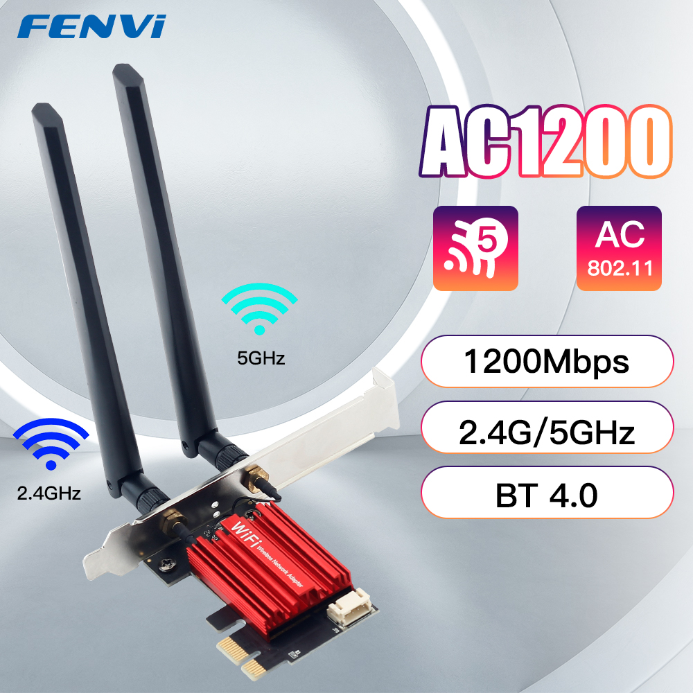 WiFi 5 AC1200 PCI-E Adapter bezprzewodowy Karta sieciowa BT 4.0 Dwuzakresowy 2.4G/5GHz 802.11AC Komputer stacjonarny Laptop PC dla Windows 7/8/10/11
