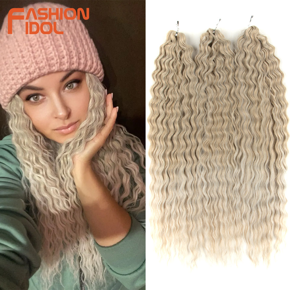 Ariel onda de água torção crochê cabelo sintético tranças cabelo ombre loira 22 Polegada 3 pçs onda cabelo onda profunda trança extensões de cabelo
