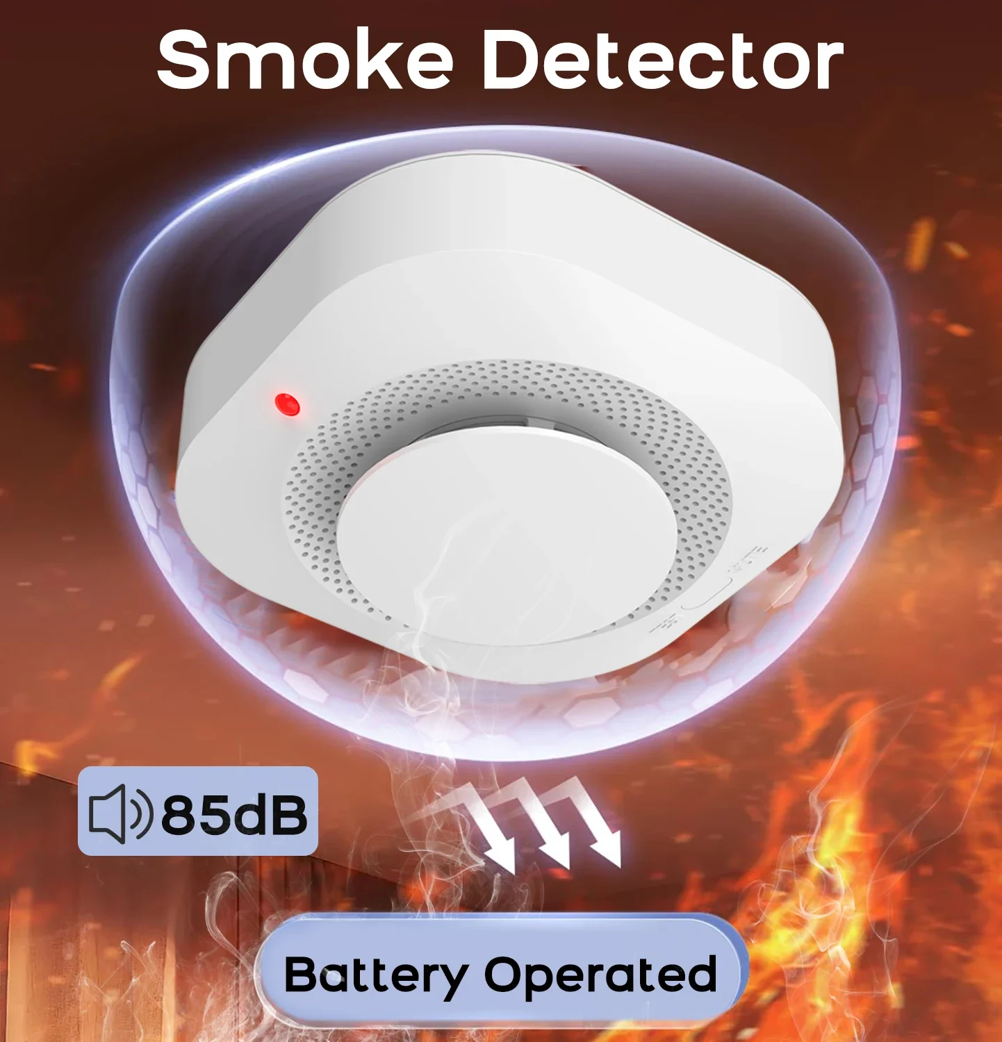 Rilevatore di Fumo Intelligente Indipendente con Allarme Sonoro e Luminoso per Casa, Cucina, Ufficio, Magazzino, Sistema di Sicurezza