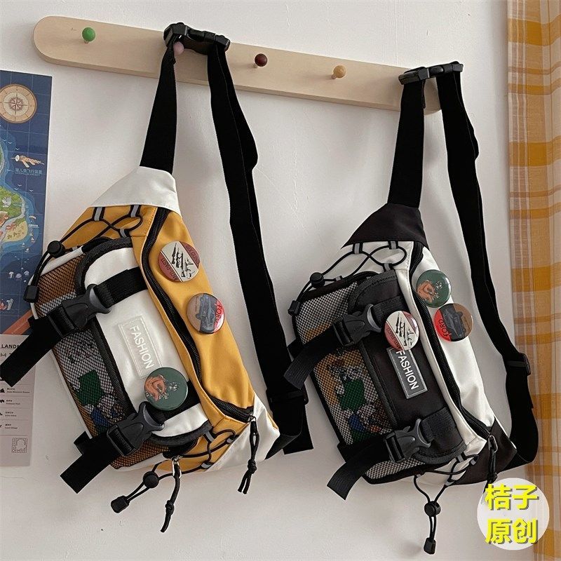 Saco de corpo cruzado, design original japonês, saco de mulheres, saco de homens, versão coreana, saco de tórax de estudantes, saco retro da cintura