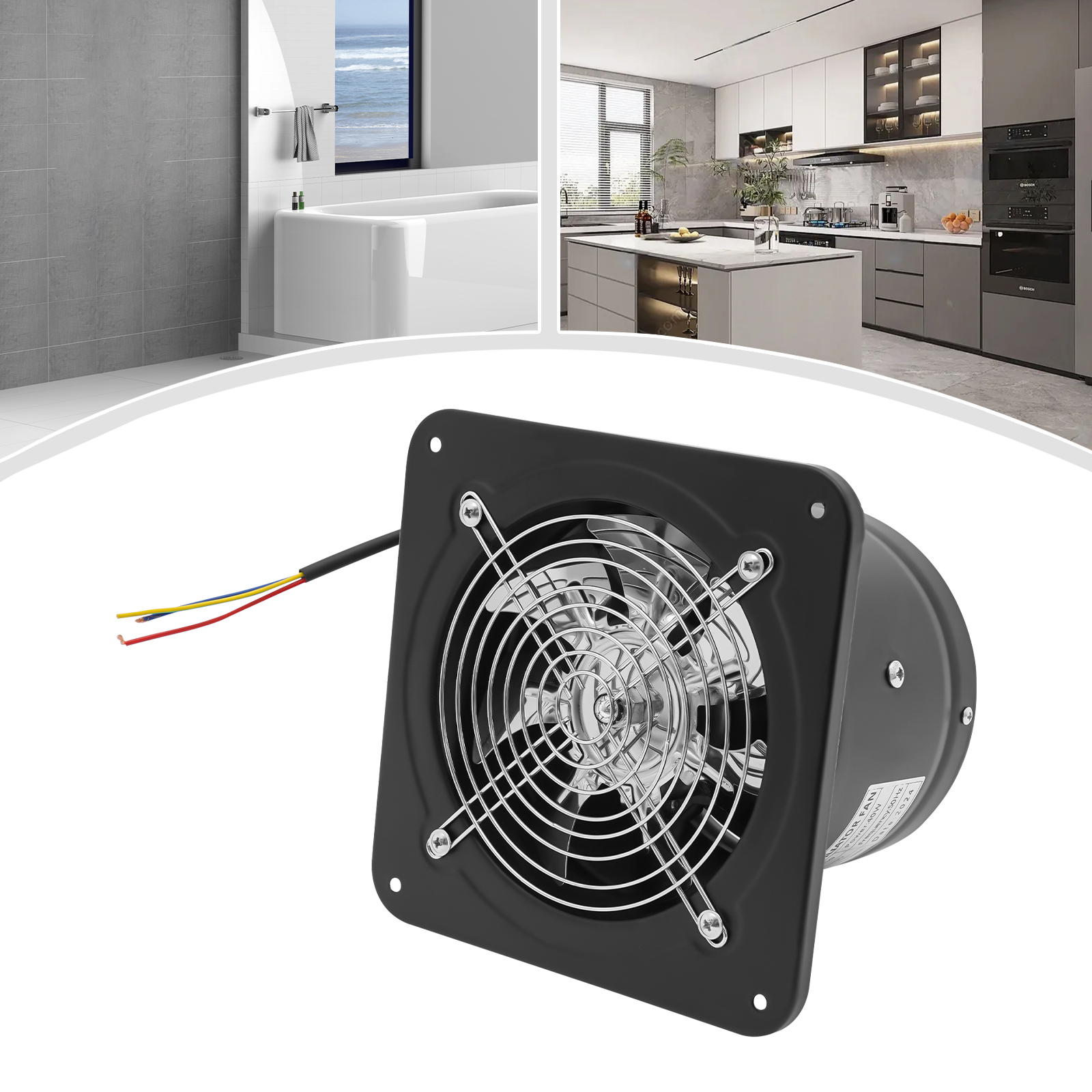 Extracteur de ventilateur tubulaire, tuyau de ventilation, ventilateur pour toilettes, cuisine, mur, fenêtre, 7.5 ", 220V