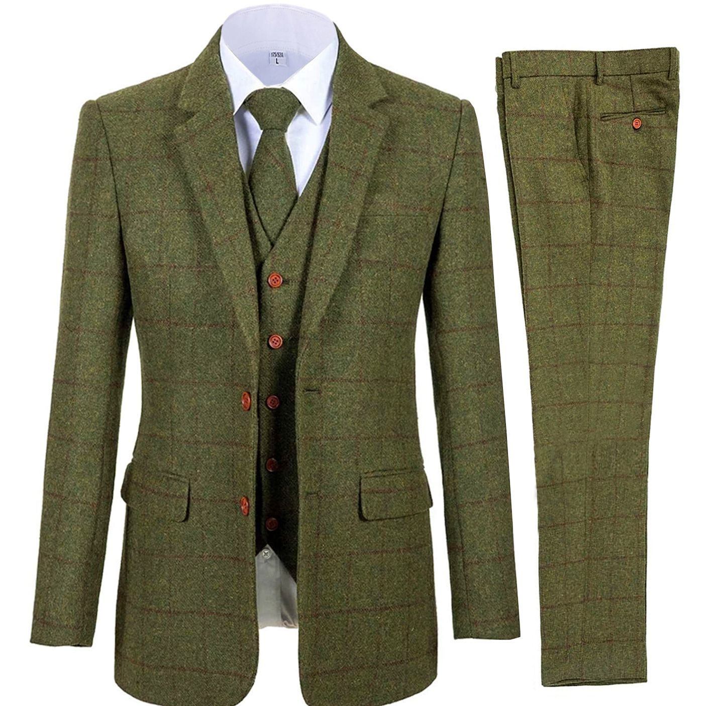 Ternos masculinos de 3 peças, negócios formais, lapela, padrinhos, smoking xadrez de lã para atividades de festa, casamento (blazer + colete + calça)