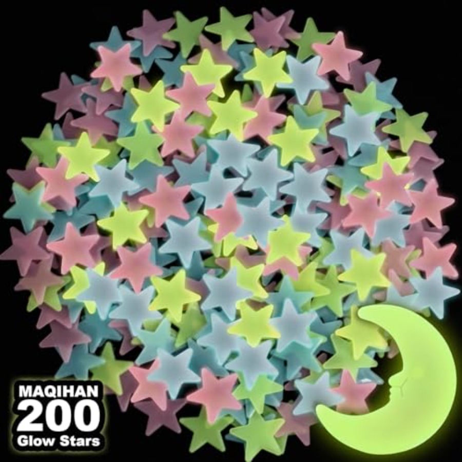200 estrellas que brillan en la oscuridad para techo - Pegatinas de estrellas y luna brillantes, calcomanías de plástico de galaxia espacial, decoraciones de pared para dormitorio