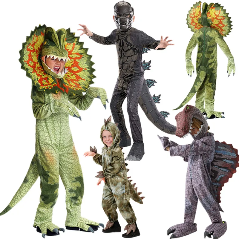 Halloween crianças trajes de dinossauro mundo t-pirannosaurus cosplay macacões palco festa cos ternos para crianças presentes de natal