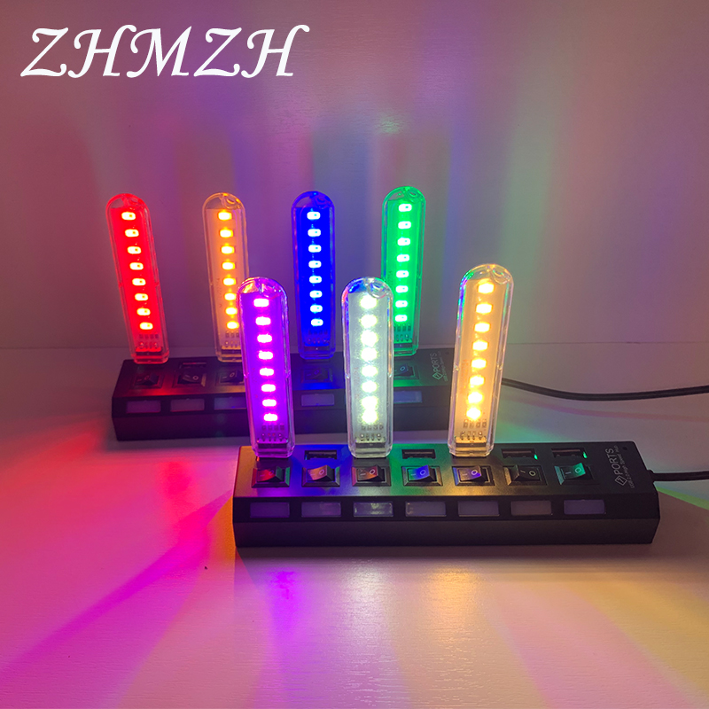 DC5V 8LEDs Светодиодный ночник Высокая яркость Красный Желтый Белый Синий Зеленый Фиолетовый 4W Защита глаз Маленькая USB Настольная лампа для спальни