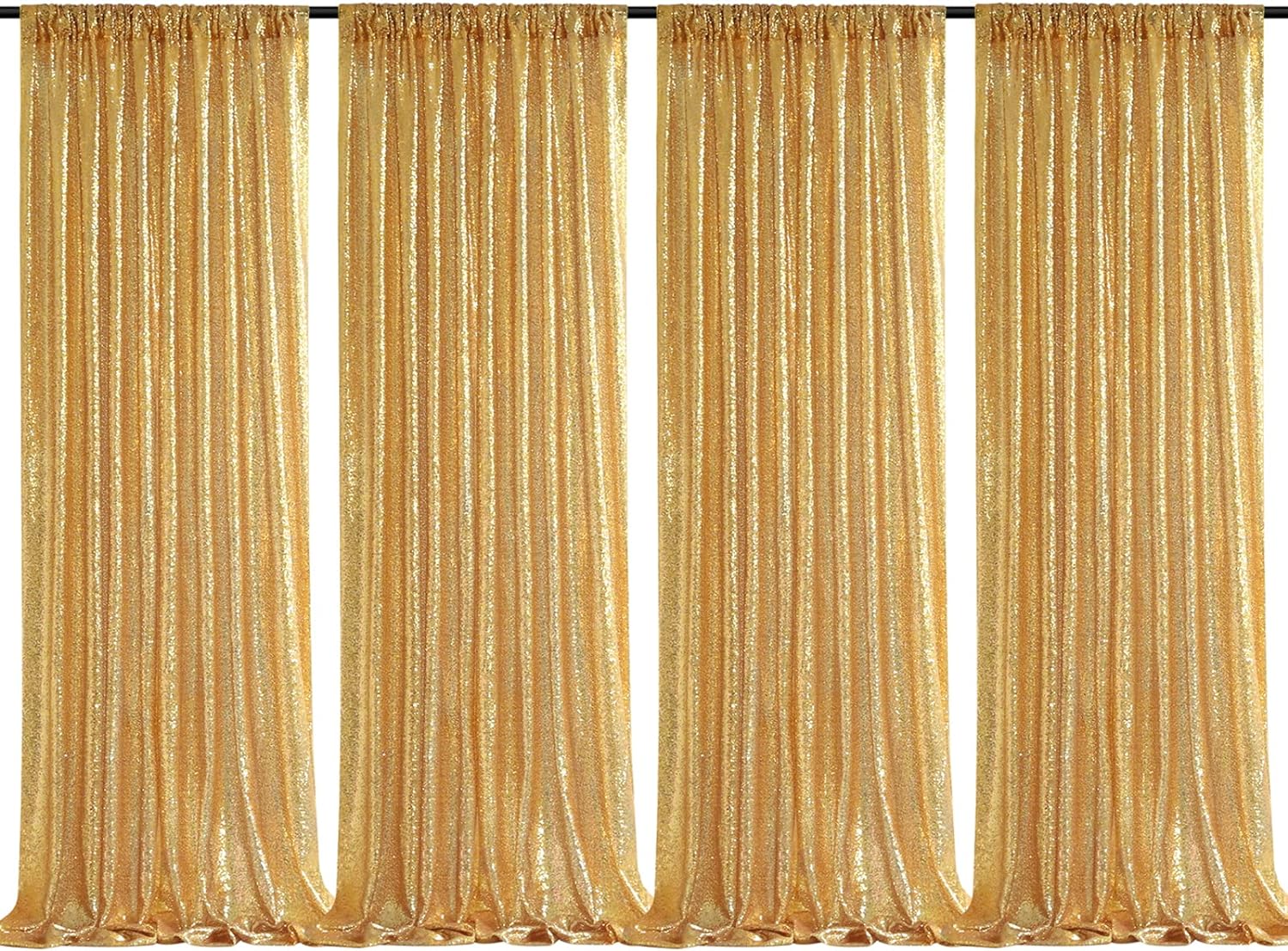 2×8FT-4PCS Gold Sequin Backdrop Curtains Panels, Photography Backdrop Glitter Curtains Fabric Background for Christmas Wedding P