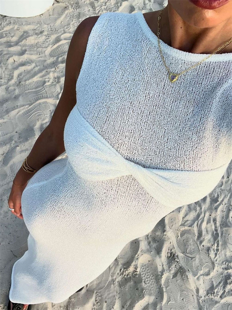 Tossy ฤดูร้อนชายหาดถัก Maxi ชุดผู้หญิง COVER-Up สีชมพูแขนกุด Twist Sundress เสื้อถักดูผ่าน Maxi bodycon ชุดใหม่