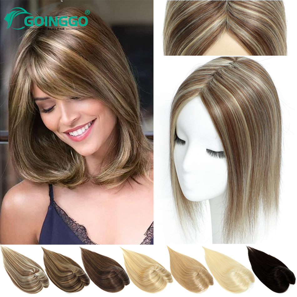 Adorno para el cabello para mujer, cabello humano con Clip, peluquín Invisible de una pieza, Base hecha a máquina, Clip en el cabello Topper